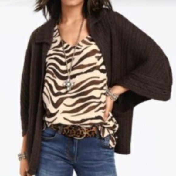 CAbi Zebra Print Ruffle Flutter Sleeve Blouse Style #3771 Brown Cream NW… - Picture 6 of 8